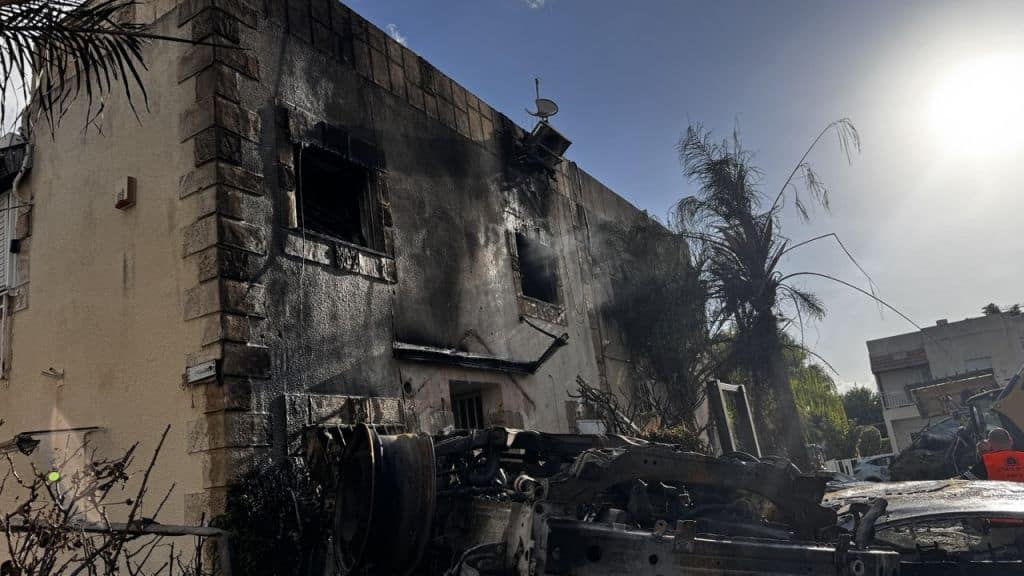 A view of damage at residential area in Kiryat Bialik, Israel after Lebanon fired rockets toward the northern Israeli cities of Haifa and Nazareth on September 22, 2024.